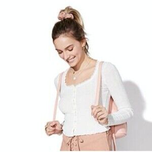 Vylette JR.  Soft Sweater Lace Neck Button Front Top  XL Ivory NWT Retail: $38